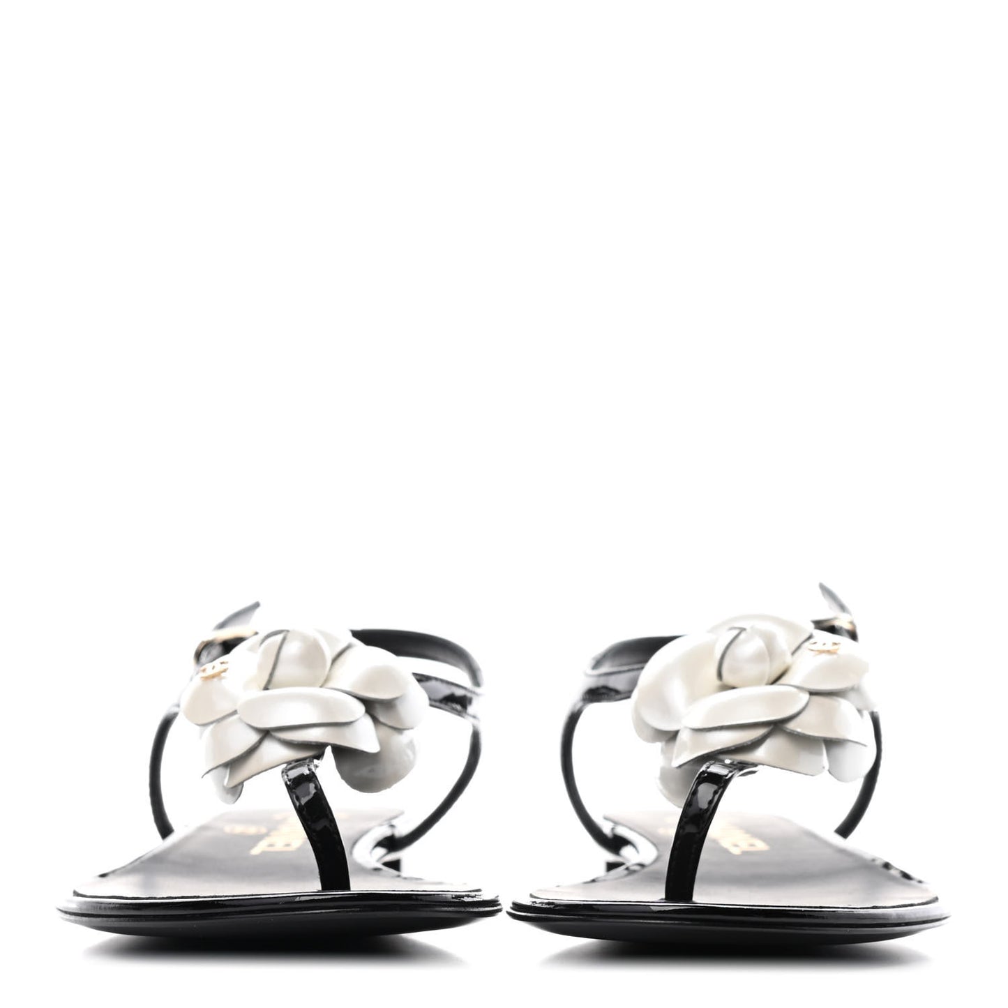 Patent Camellia Thong Sandals 35.5 Black