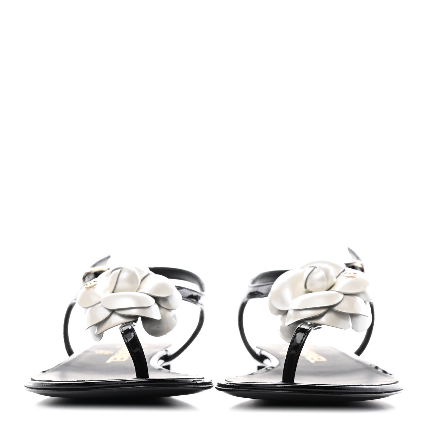 Chanel Patent Camellia Thong Sandals 35.5 Black 2 of 5