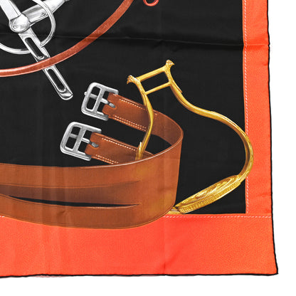 Hermes Silk Projets Carres Scarf 140 Black Orange Brun 4 of 6