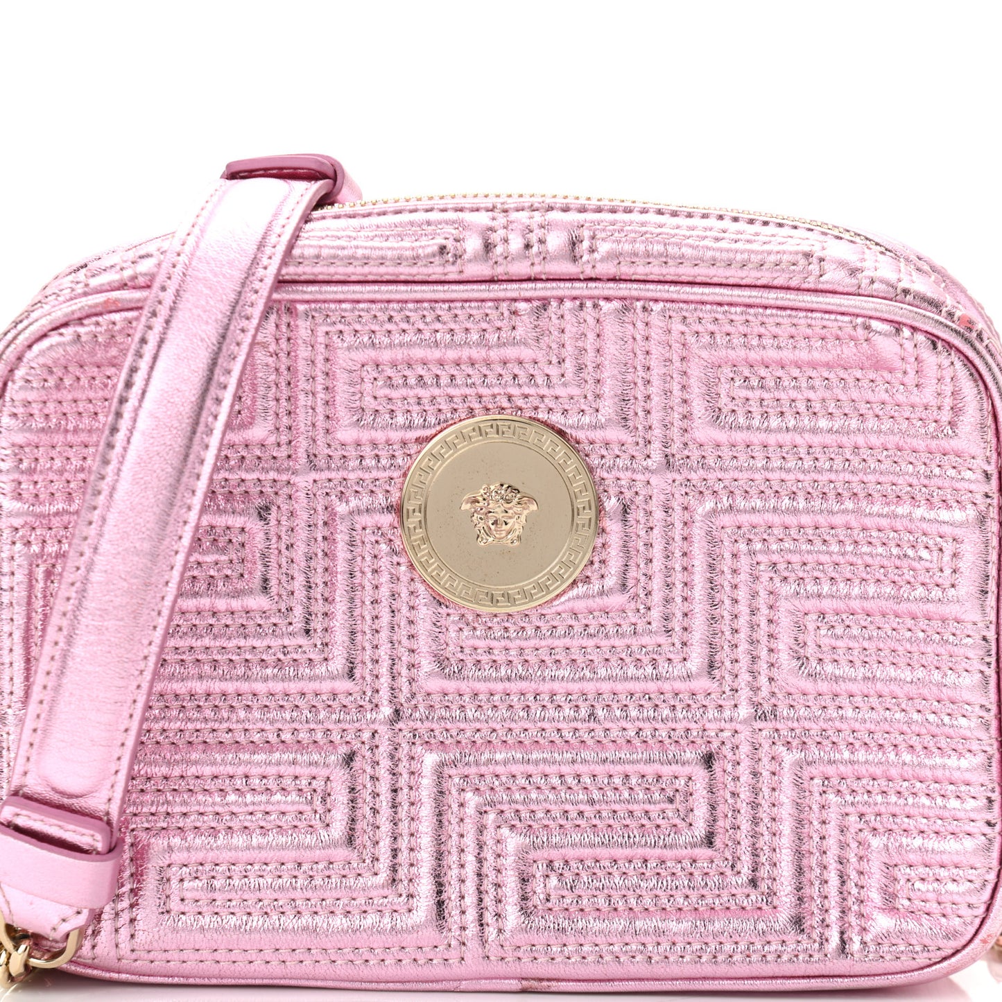 Metallic Nappa Quilted Icon Camera Bag Rosa