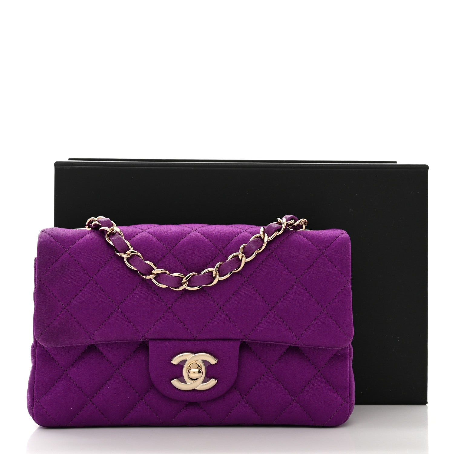 Chanel Satin Quilted Mini Rectangular Flap Purple 11 of 11