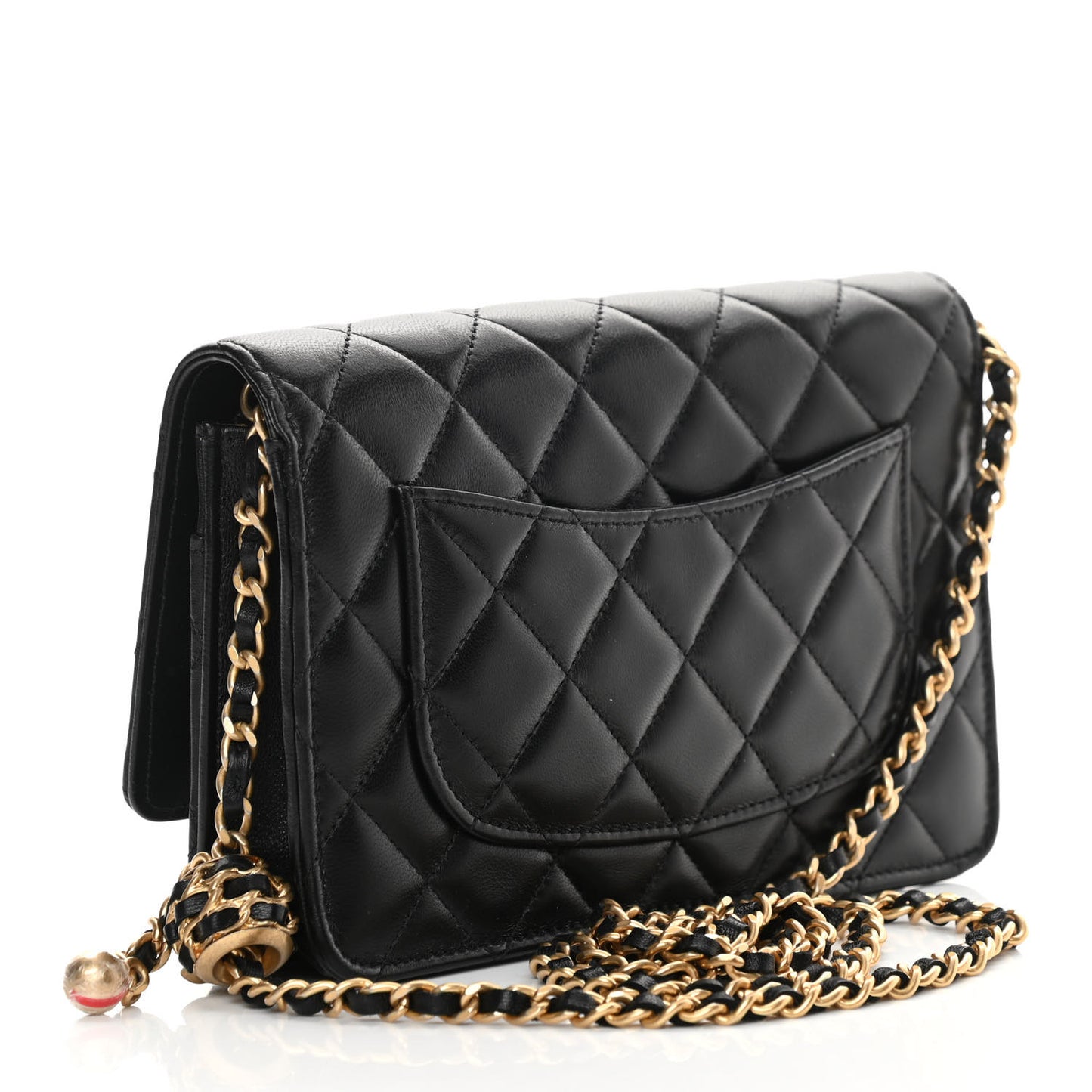 Lambskin Quilted CC Pearl Crush Wallet on Chain WOC Black
