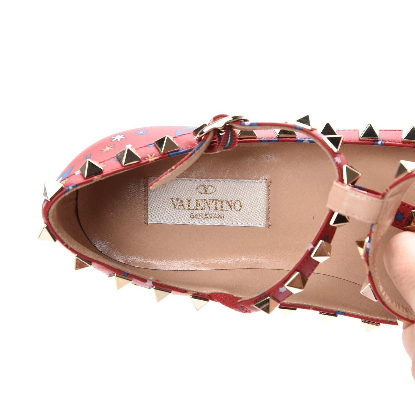 Nappa Volcano Print Rockstud Cage Ballerina Flats 35 Rosso