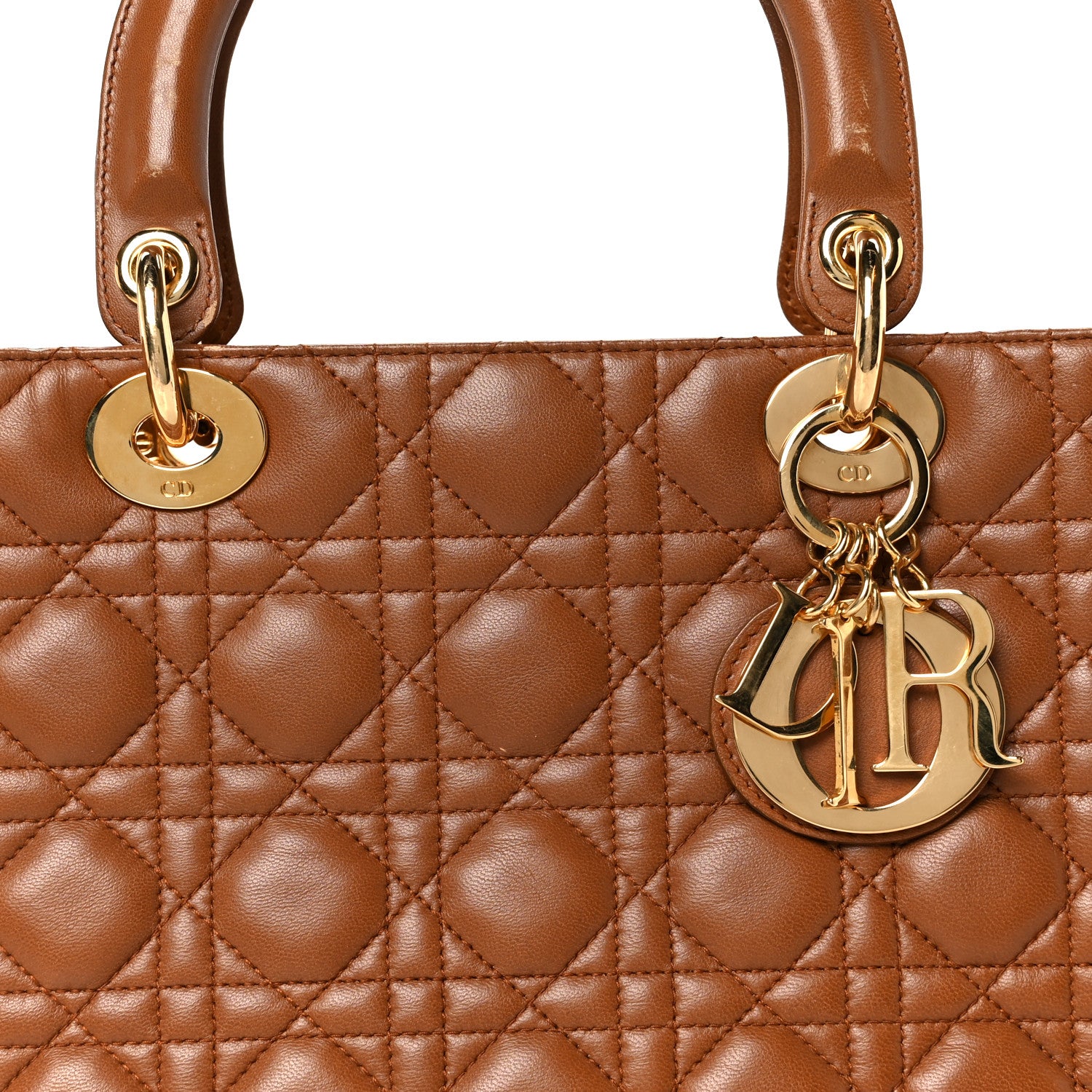 Christian Dior Lambskin Cannage Medium Lady Dior Tan 8 of 12