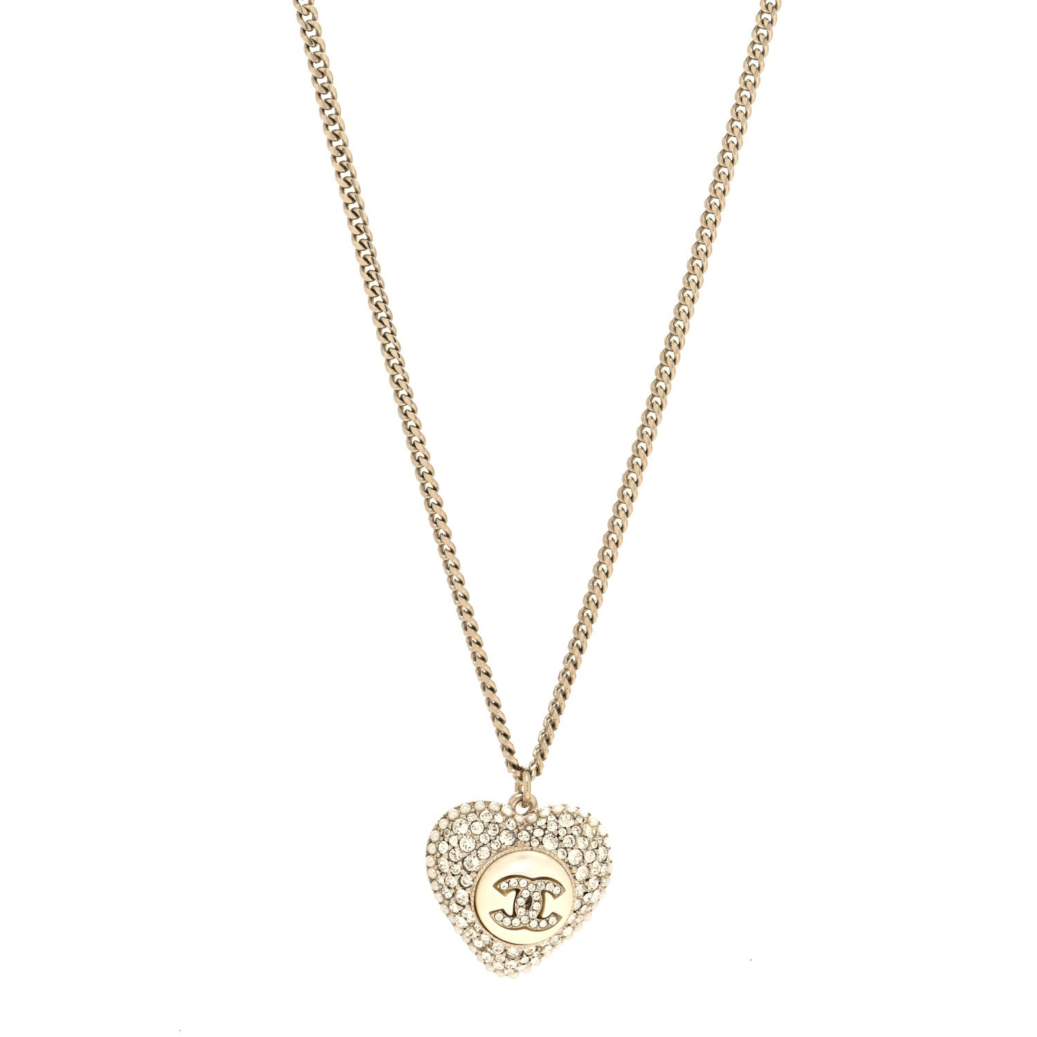 Chanel Crystal Pearl CC Heart Necklace Gold 2 of 5