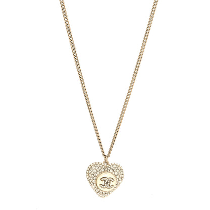 Chanel Crystal Pearl CC Heart Necklace Gold 2 of 5