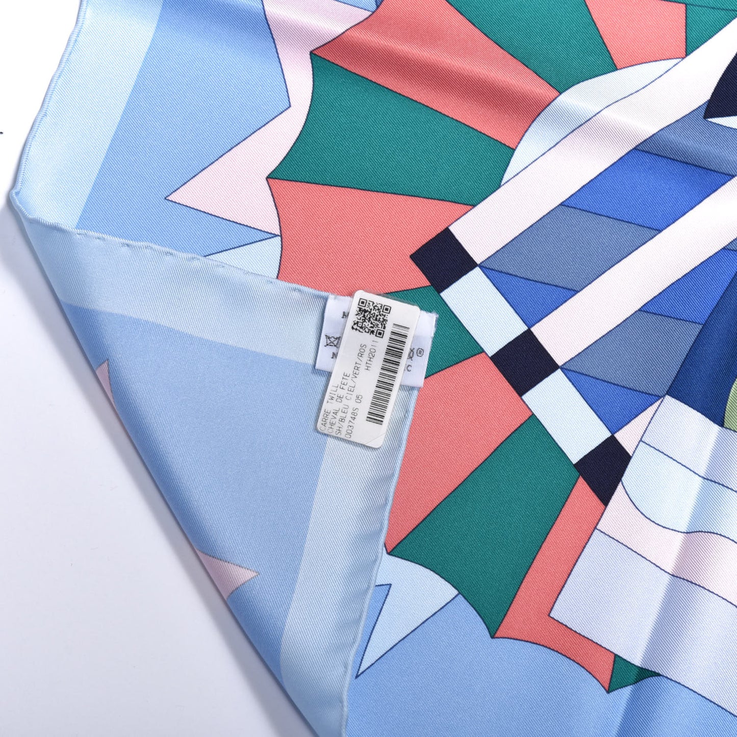 Silk Cheval de Fette Scarf 90 Bleu Ciel Vert Rose