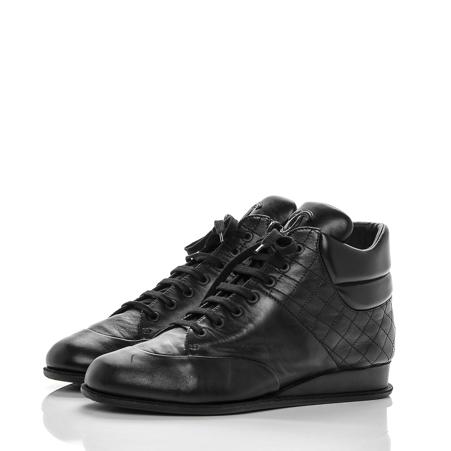 Lambskin Quilted High Top Sneakers 42 Black
