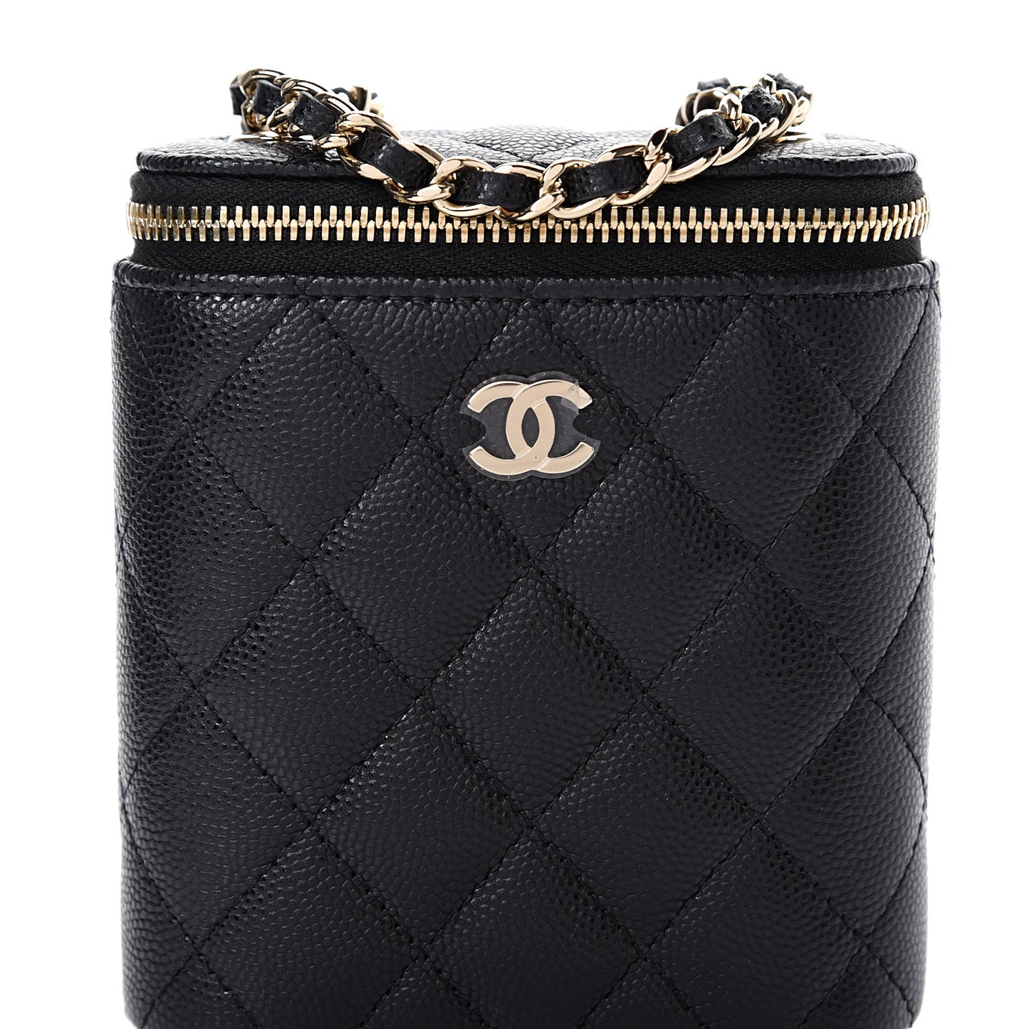 Caviar Quilted Small Vertical Coco Beauty Vanity Case With Chain Black