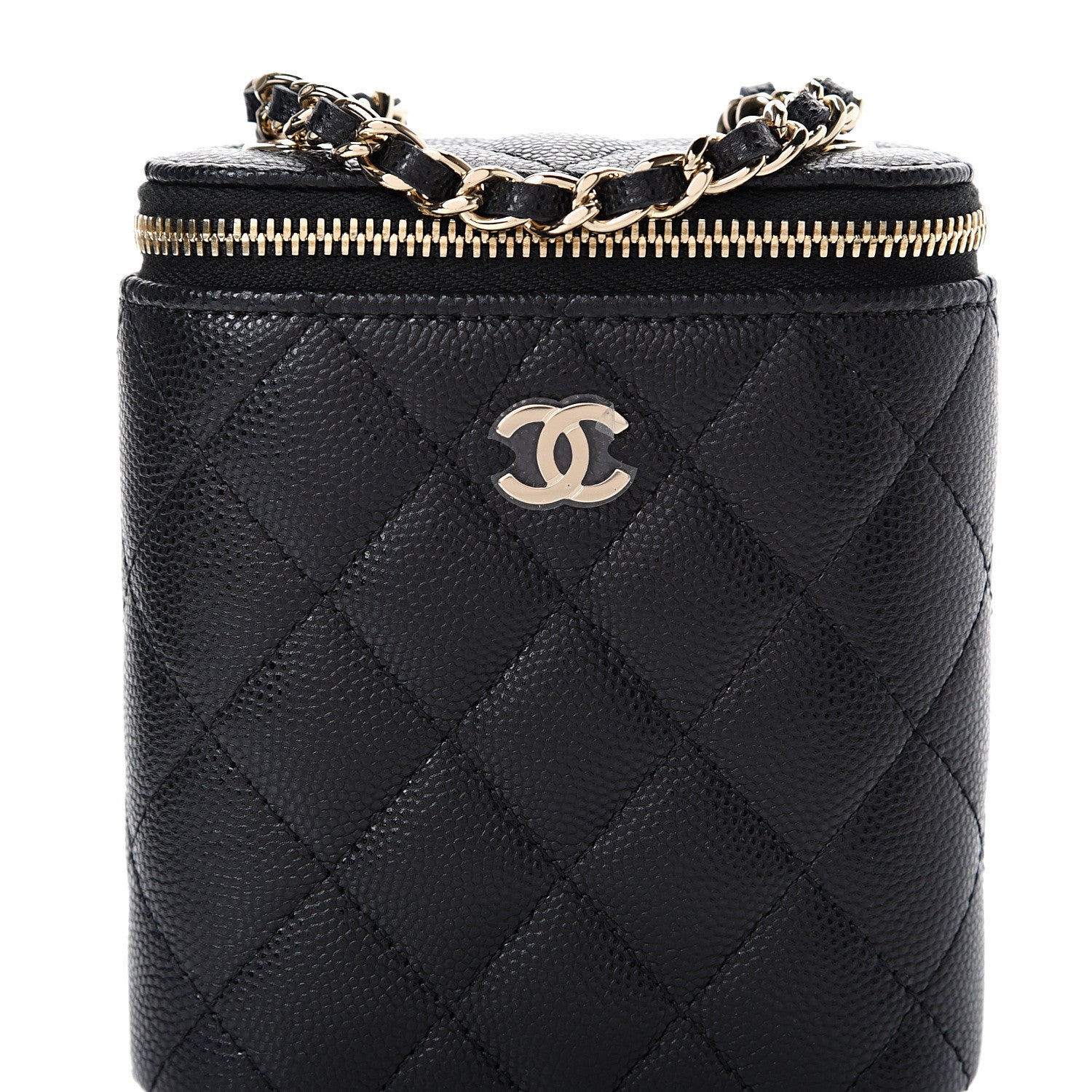 Chanel Caviar Quilted Small Vertical Coco Beauty Vanity Case With Chain Black 7 of 10