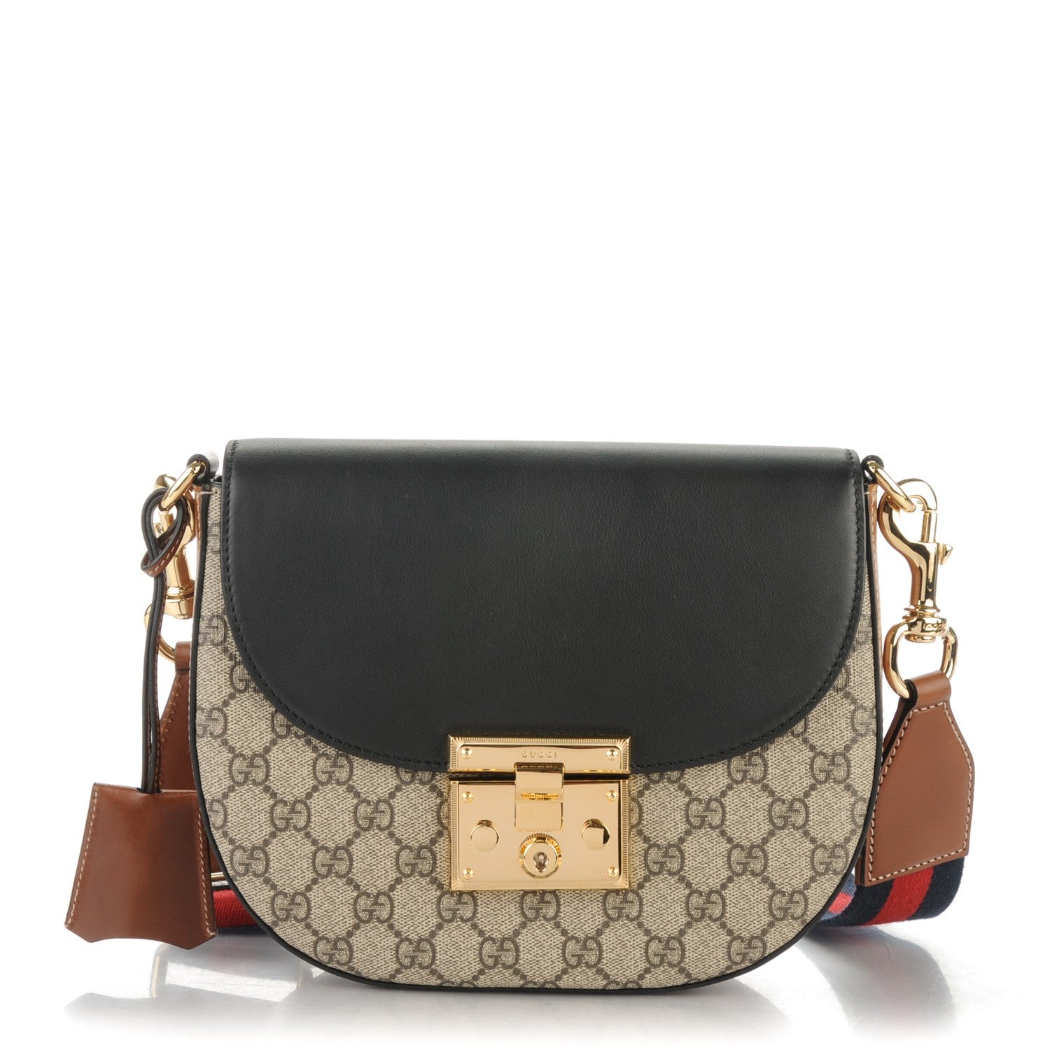 Gucci GG Supreme Monogram Web Medium Padlock Messenger Shoulder Bag Black 1 of 8
