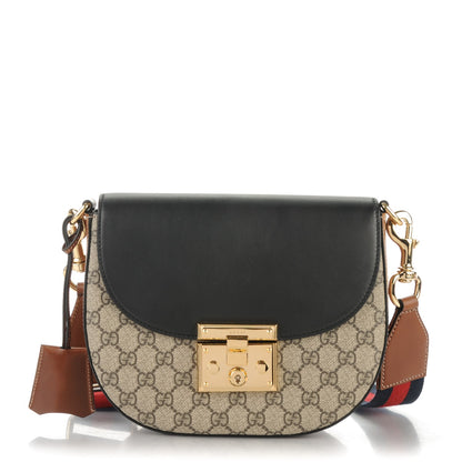 Gucci GG Supreme Monogram Web Medium Padlock Messenger Shoulder Bag Black 1 of 8