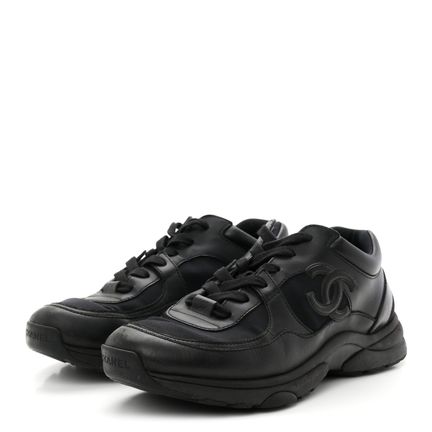 Lambskin Fabric CC Uniform Sneakers 39 Black