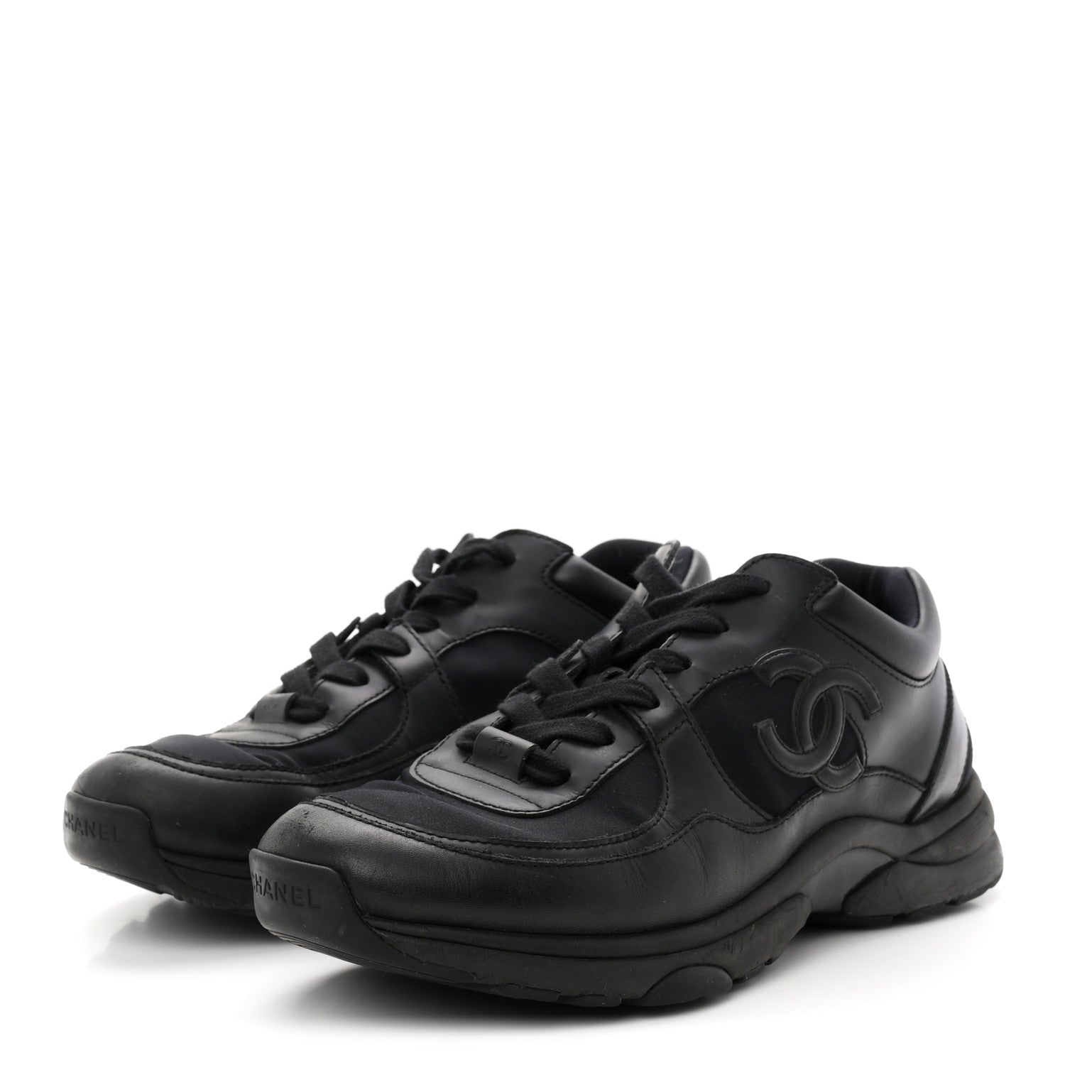 Chanel Lambskin Fabric CC Uniform Sneakers 39 Black 4 of 8