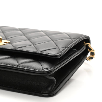 Chanel Lambskin Quilted CC Pearl Crush Wallet on Chain WOC Black 10 of 11