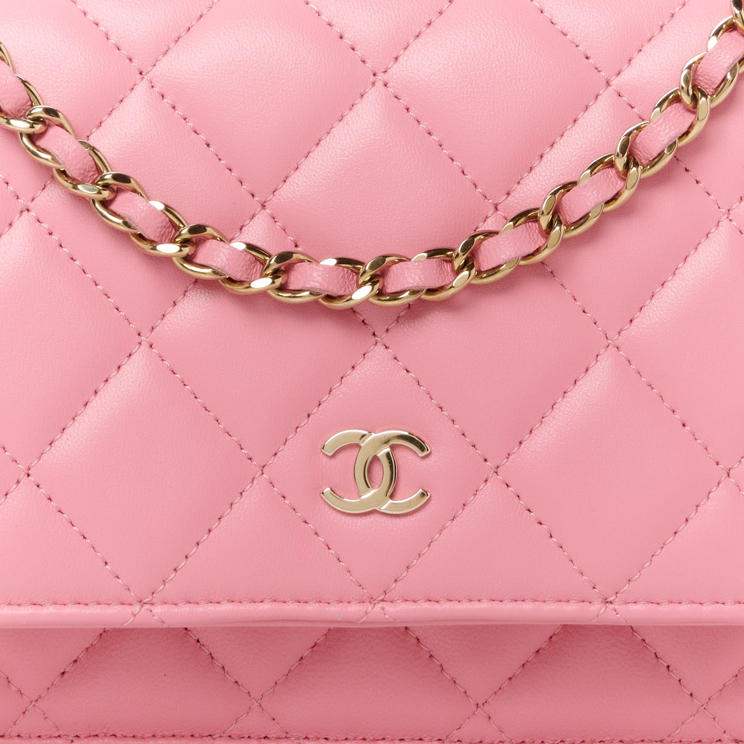 Chanel Lambskin Quilted Wallet On Chain WOC Pink 9 of 11