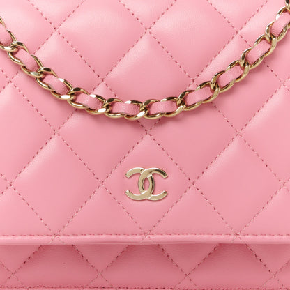 Chanel Lambskin Quilted Wallet On Chain WOC Pink 9 of 11