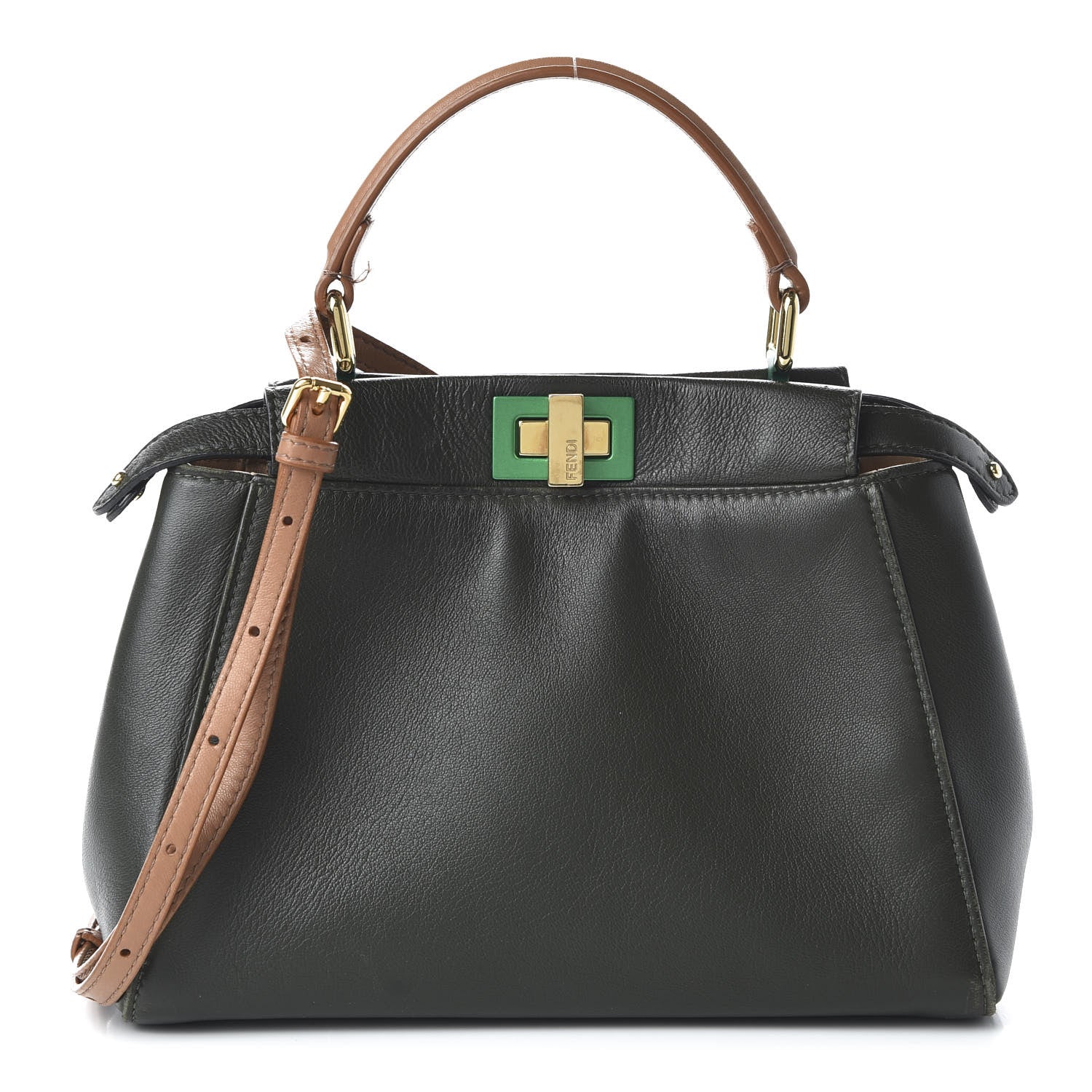 Fendi Nappa Colorblock Mini Peekaboo Iconic Satchel Oliva Vacchetta Powder Pink 1 of 10