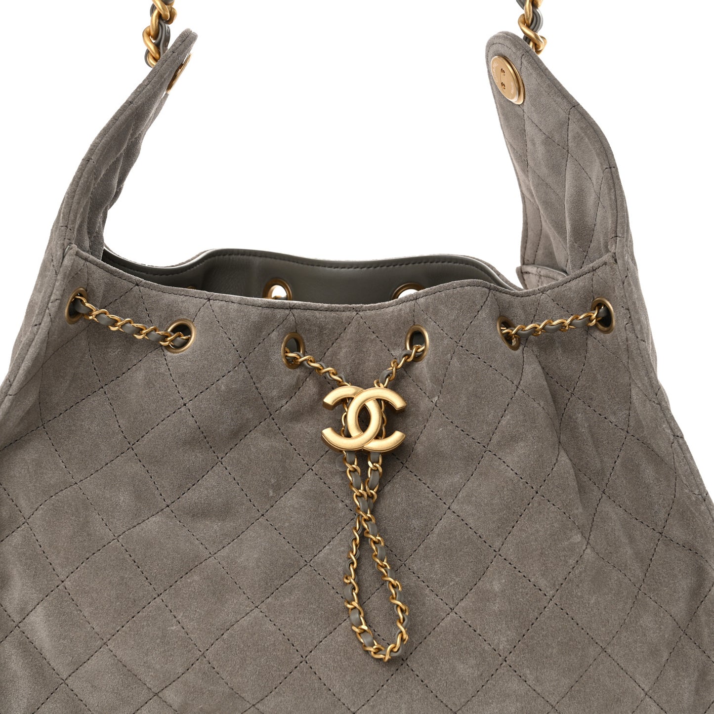 Suede Quilted Medium Chanel 25 Handbag Dark Grey