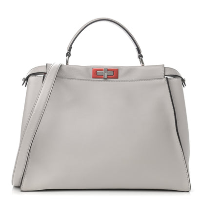 Fendi Vitello Dolce Shiny Nappa Large Peekaboo Iconic Satchel Grey 1 of 13