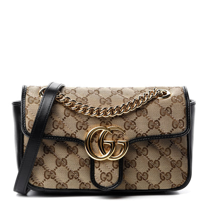 Gucci Monogram Matelasse Diagonal Mini GG Marmont Shoulder Bag Beige Black 1 of 10