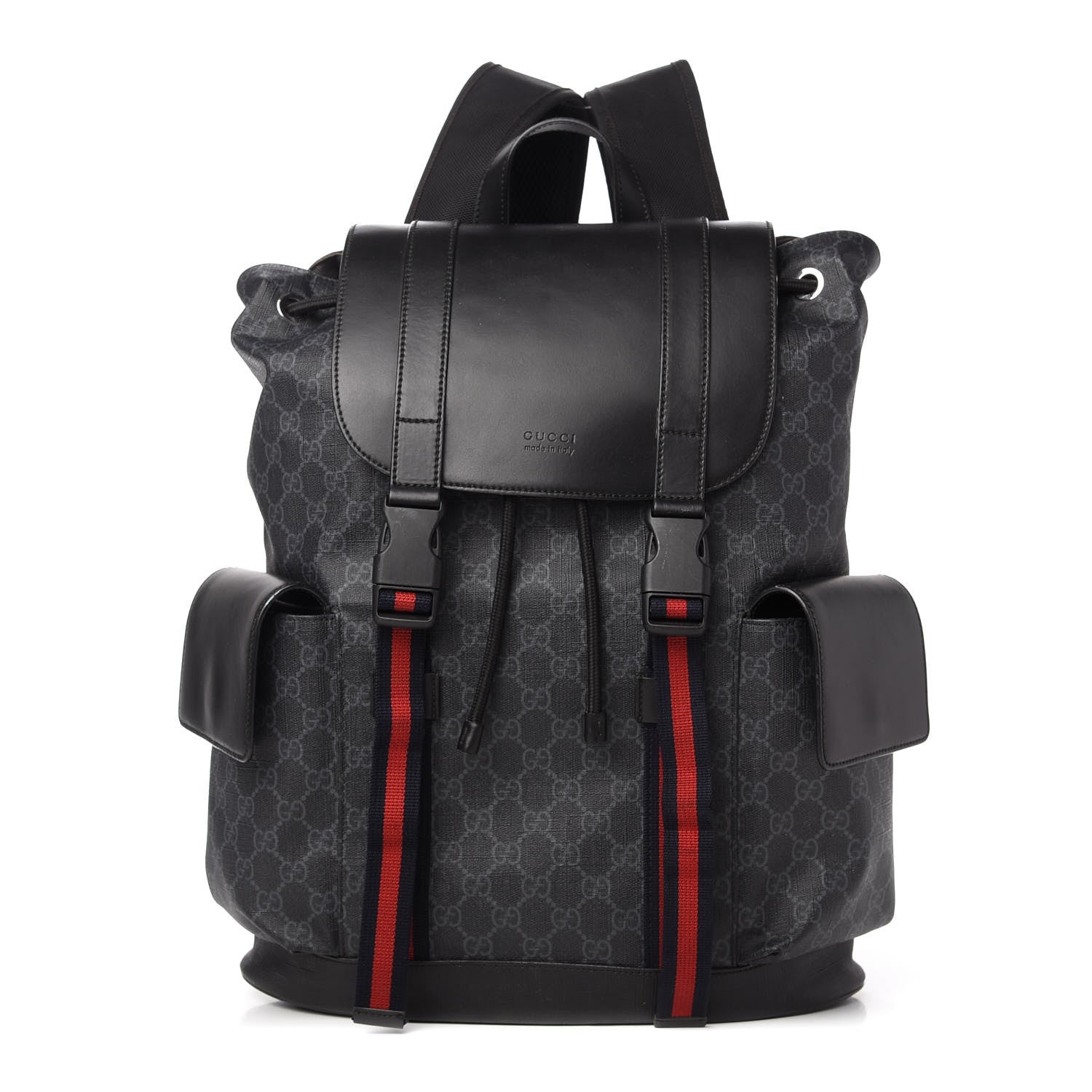 Gucci Soft GG Supreme Monogram Appia Calfskin Web Double Buckle Backpack Black 1 of 10
