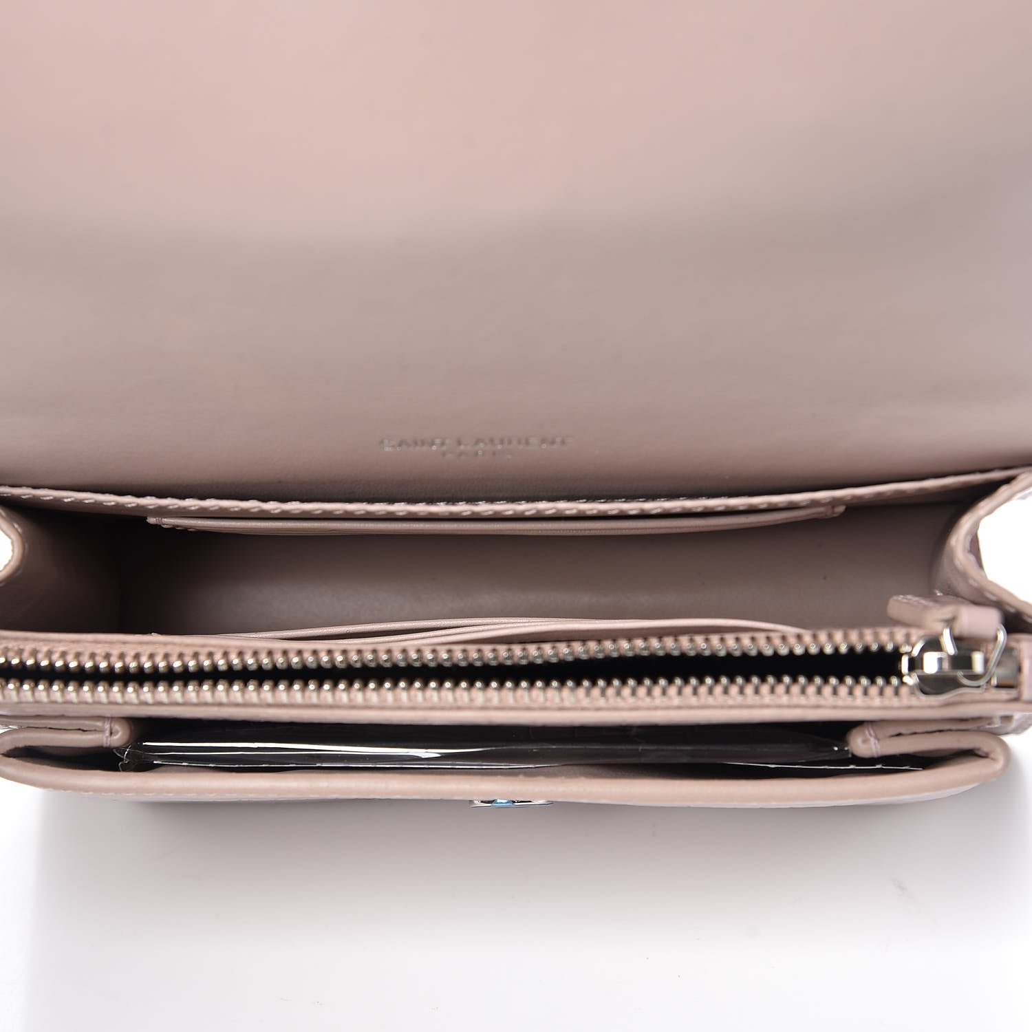 Saint Laurent Calfskin Crocodile Embossed Monogram Sunset Chain Wallet Soft Nude 5 of 8