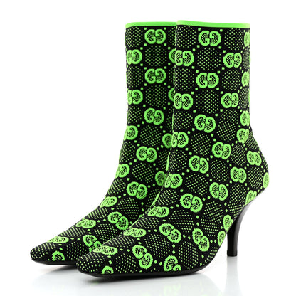 Gucci Technical Jersey Knit GG Monogram Square G 75mm Ankle Boots 36.5 Black Neon Green 3 of 8