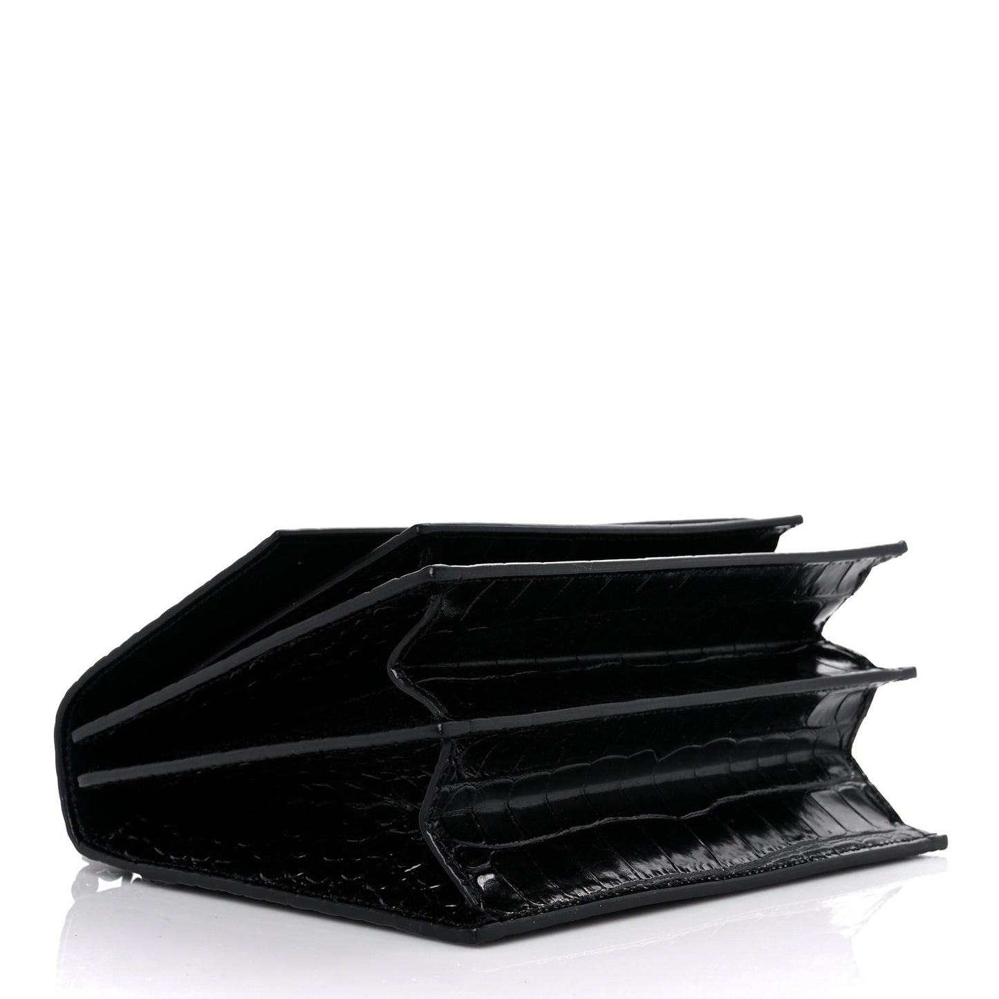 Shiny Calfskin Monochrome Crocodile Embossed S Sharp Chain Shoulder Bag Black