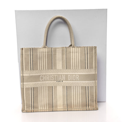 Christian Dior Canvas Embroidered Large Stripes Book Tote Beige 14 of 14