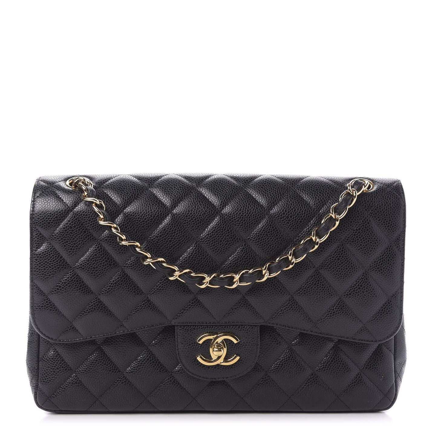 Caviar Quilted Jumbo Double Flap Black