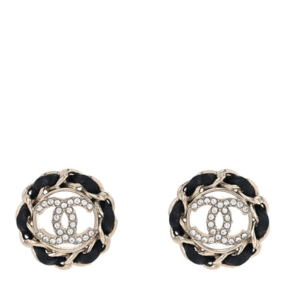 Chanel Crystal Lambskin Chain CC Stud Earrings Black Gold 1 of 5