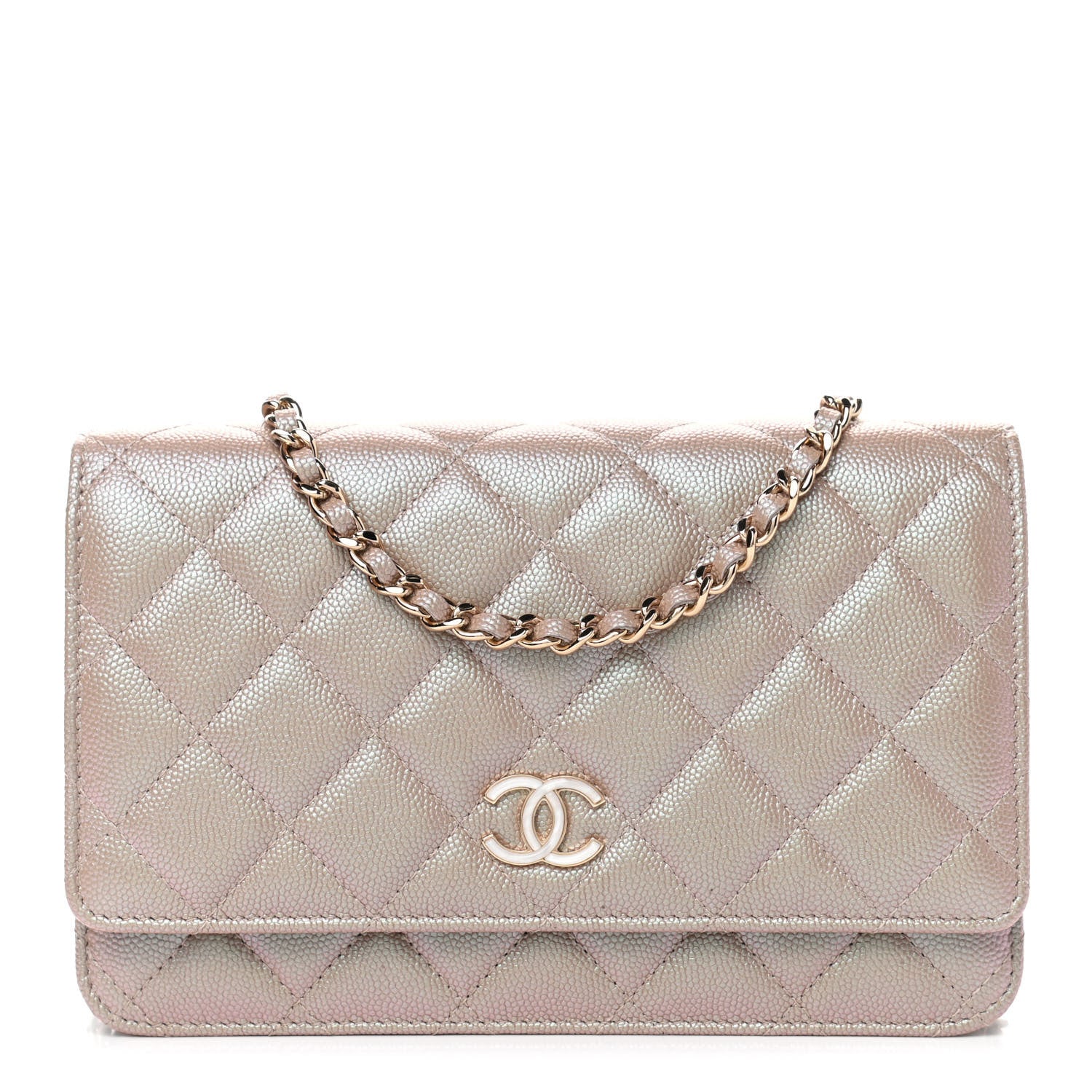 Chanel Iridescent Caviar Quilted Wallet On Chain WOC Beige 1 of 4