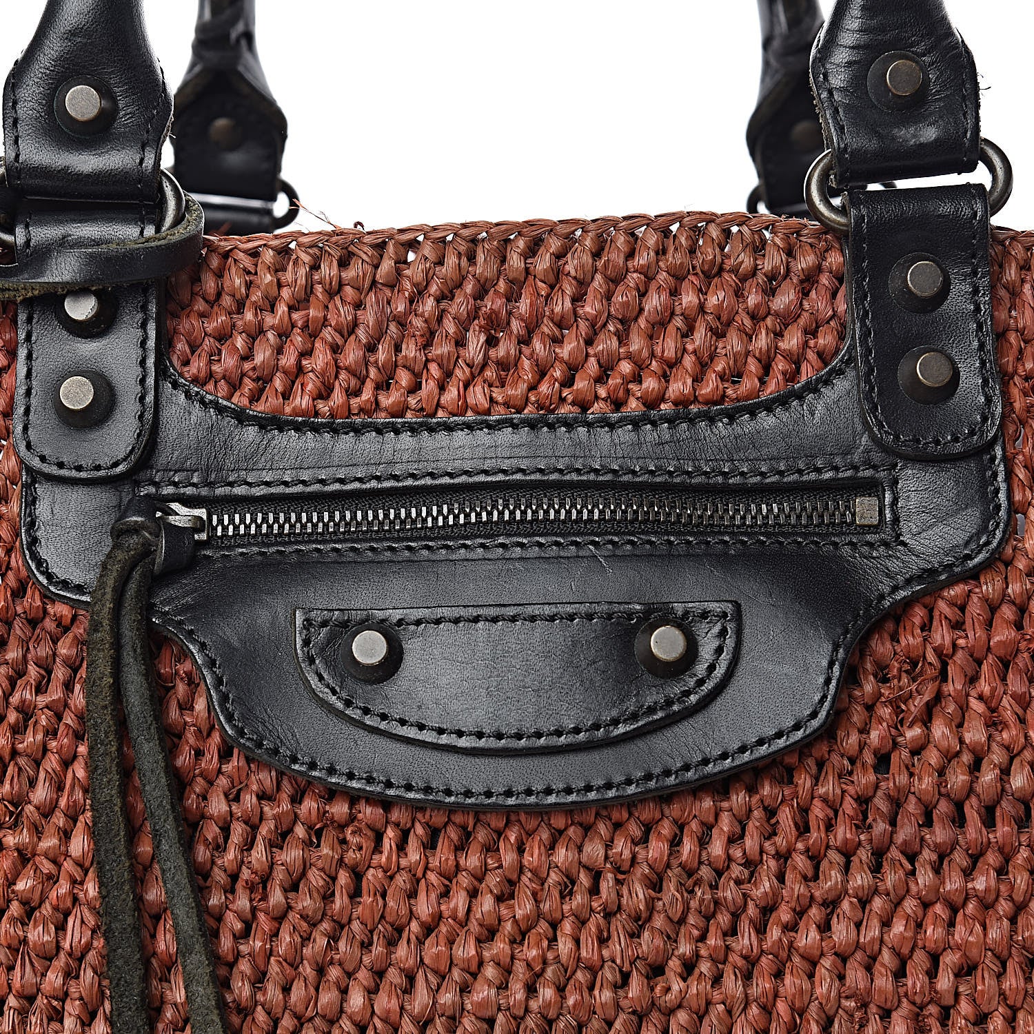 Balenciaga Raffia Woven Large Tote Brown Black 9 of 11