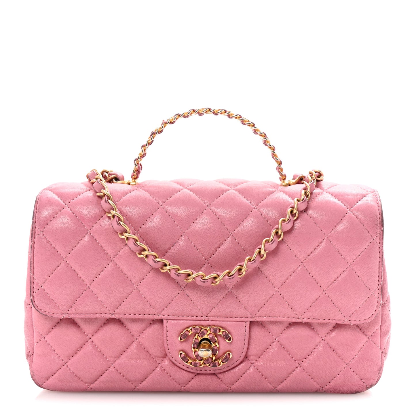 Lambskin Quilted Mini Strass On Top Flap Pink