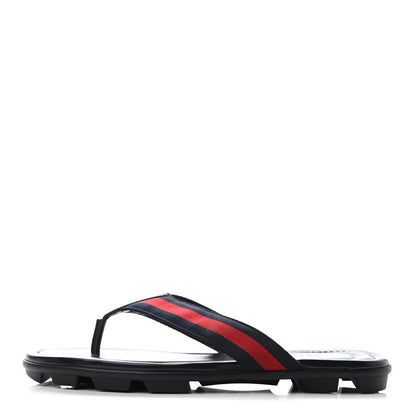 Gucci Nylon Calfskin Web Mens Cleat Sole Thong Sandals 8.5 Black Red Blue 1 of 8