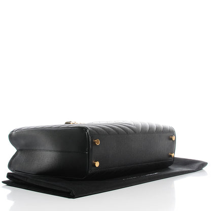 Saint Laurent Grain De Poudre Matelasse Chevron Monogram Shopping Bag Black 4 of 9