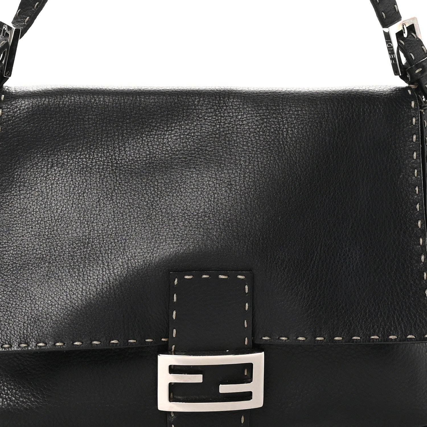 Fendi Calfskin Romano Selleria Forever Mama Baguette Black 7 of 11