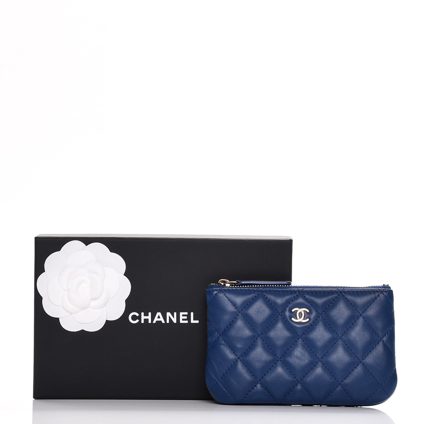 Lambskin Quilted Small Cosmetic Case Blue