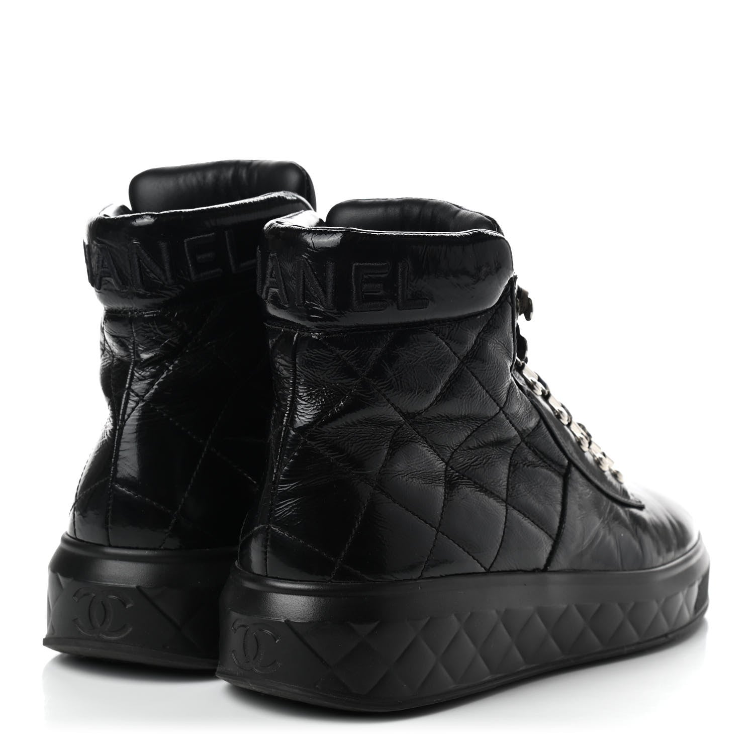 Chanel Patent Calfskin Quilted Womens High Top Sneakers 40.5 Black 4 of 11
