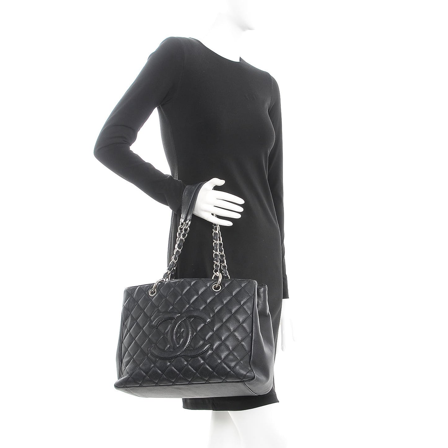 Caviar Quilted Grand Shopping Tote GST Black