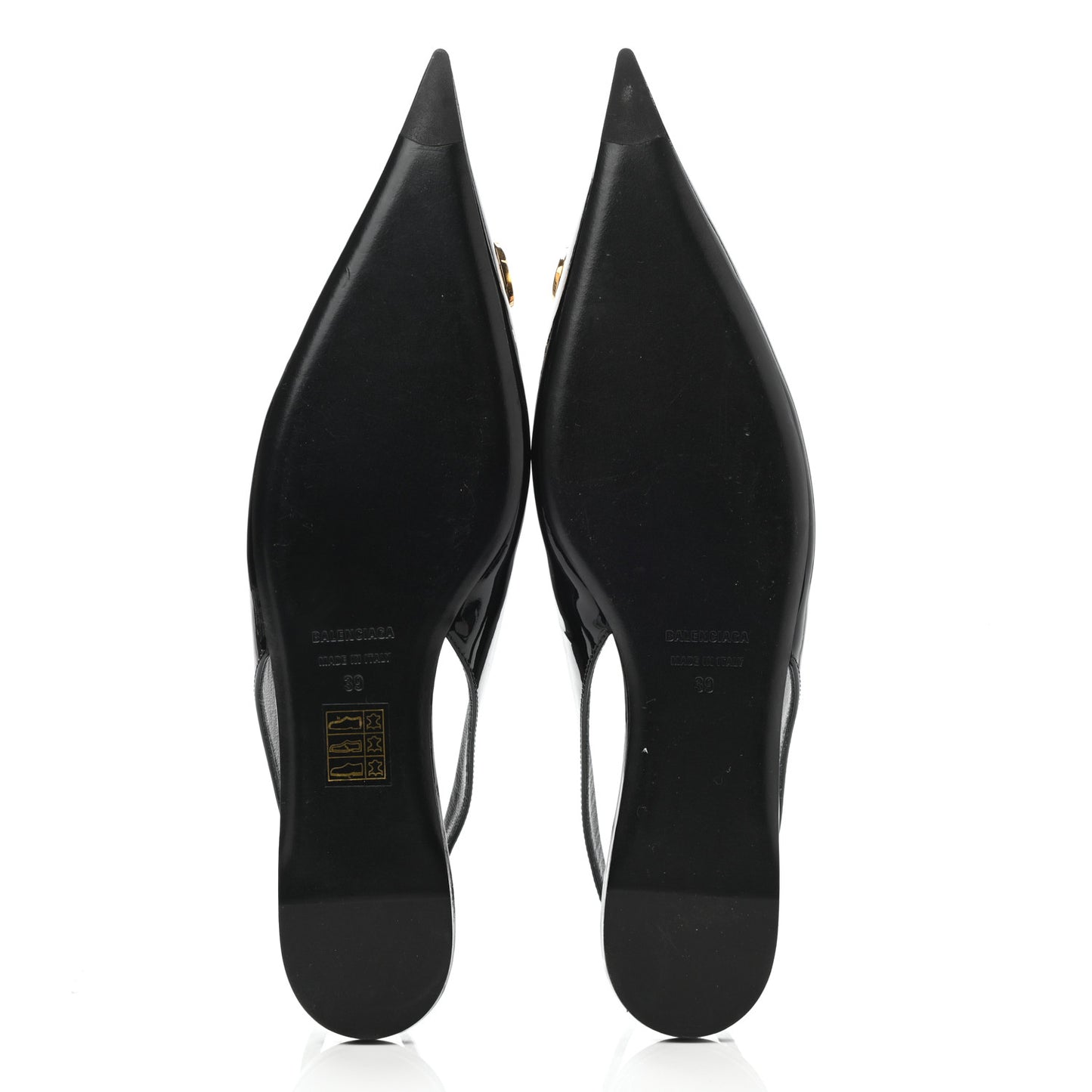 Patent BB Knife Pointy Toe Slingback Flats 39 Black