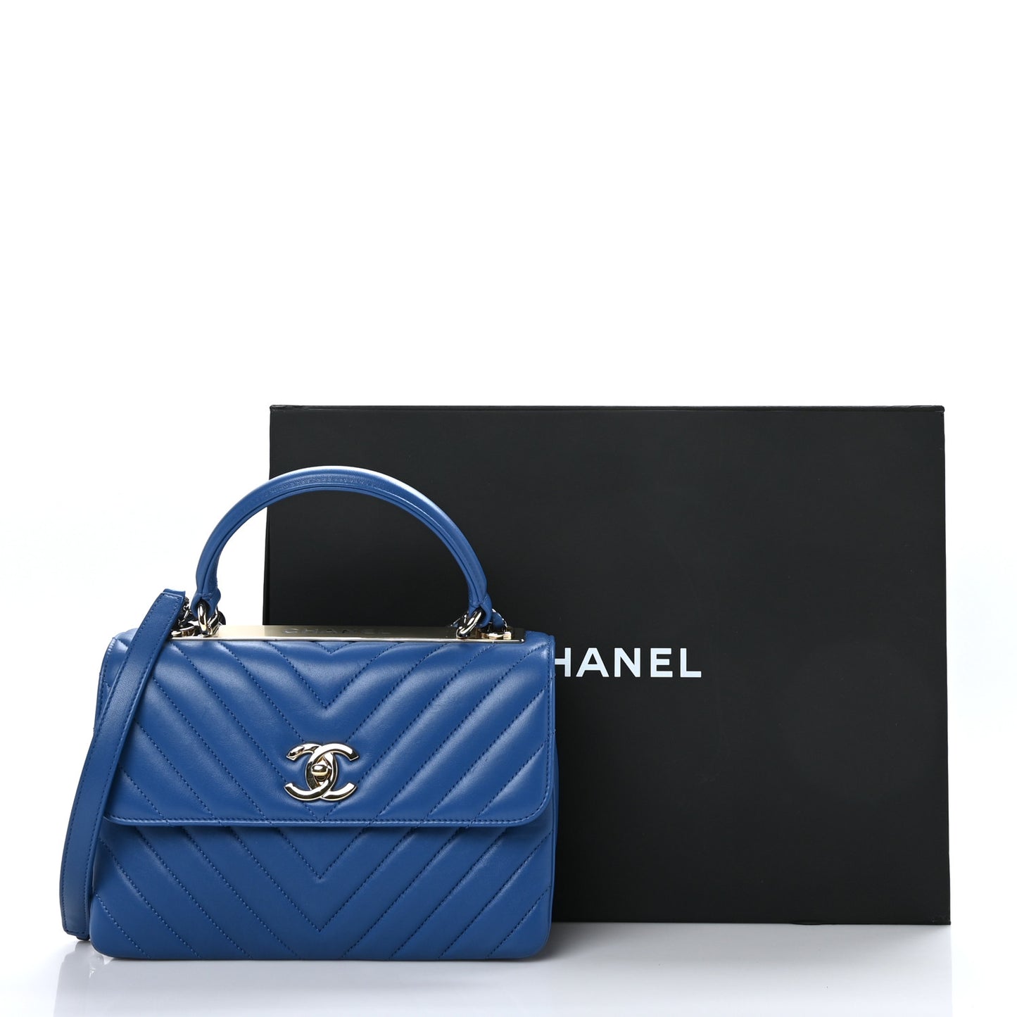 Lambskin Chevron Quilted Small Trendy CC Dual Handle Flap Bag Blue