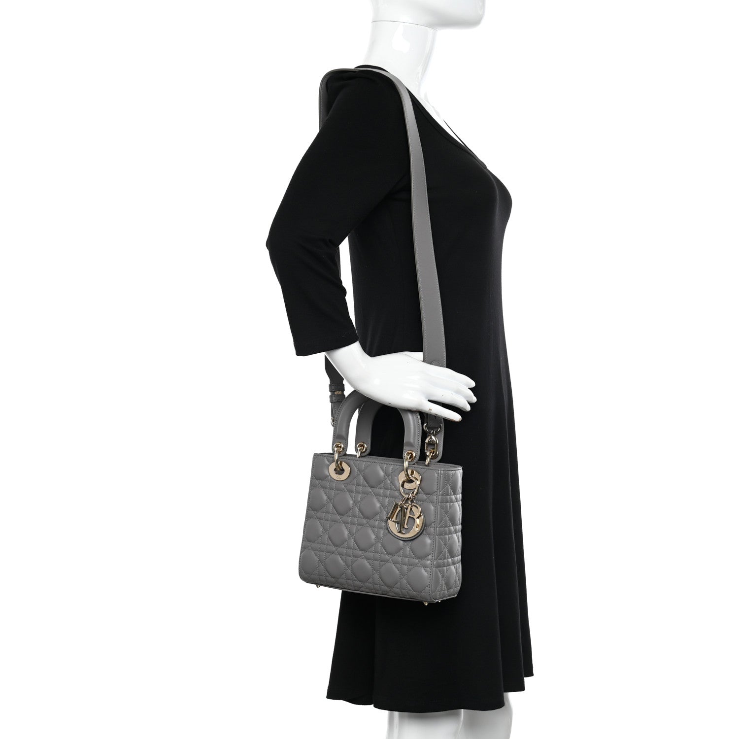 Christian Dior Lambskin Cannage Small My ABCDior Lady Dior Grey 2 of 11