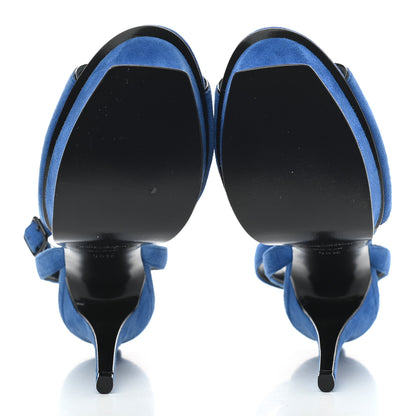Saint Laurent Kid Scamosciato Tribute 105 Open Toe Platform Sandals 35.5 Bleu Majorelle 5 of 8