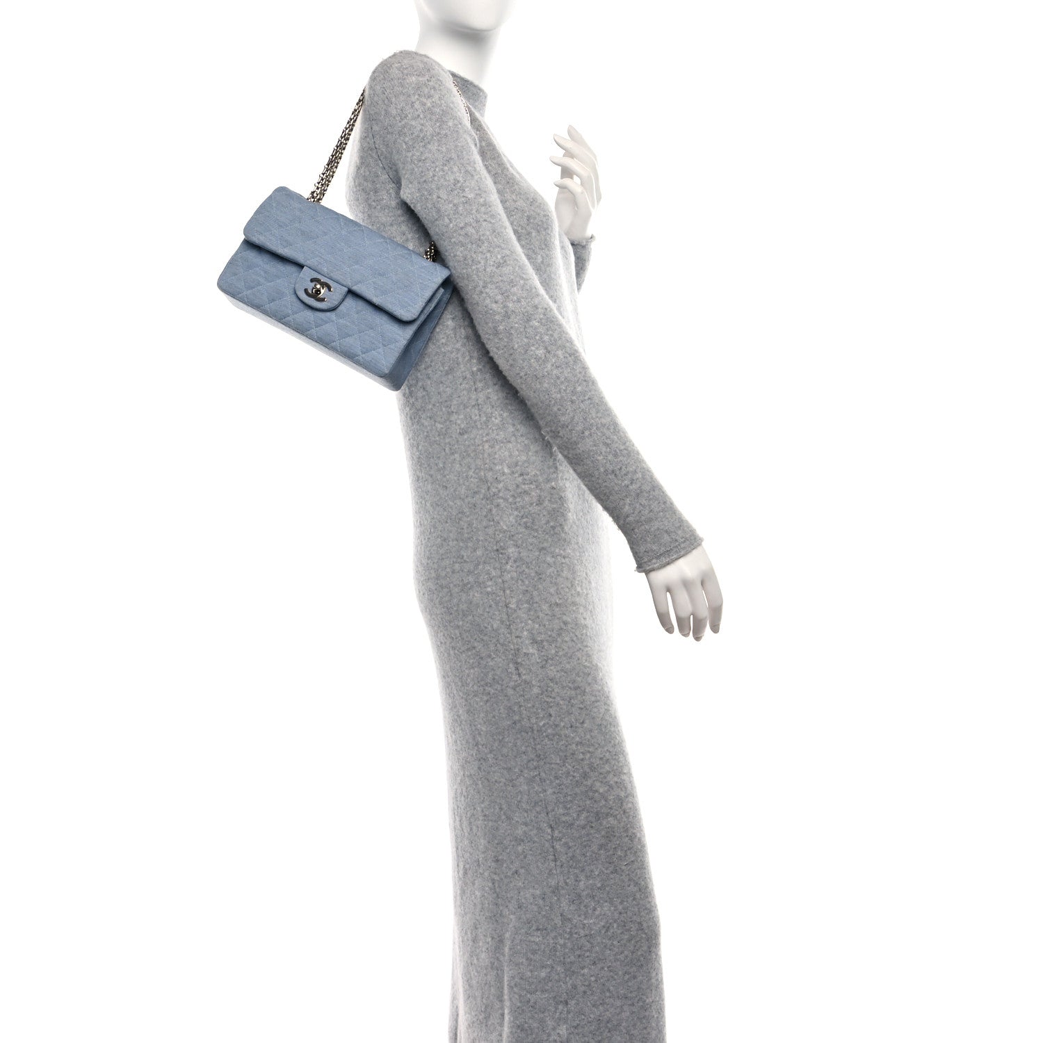 Chanel Jersey Quilted Small Double Flap Blue Clair 2 of 11