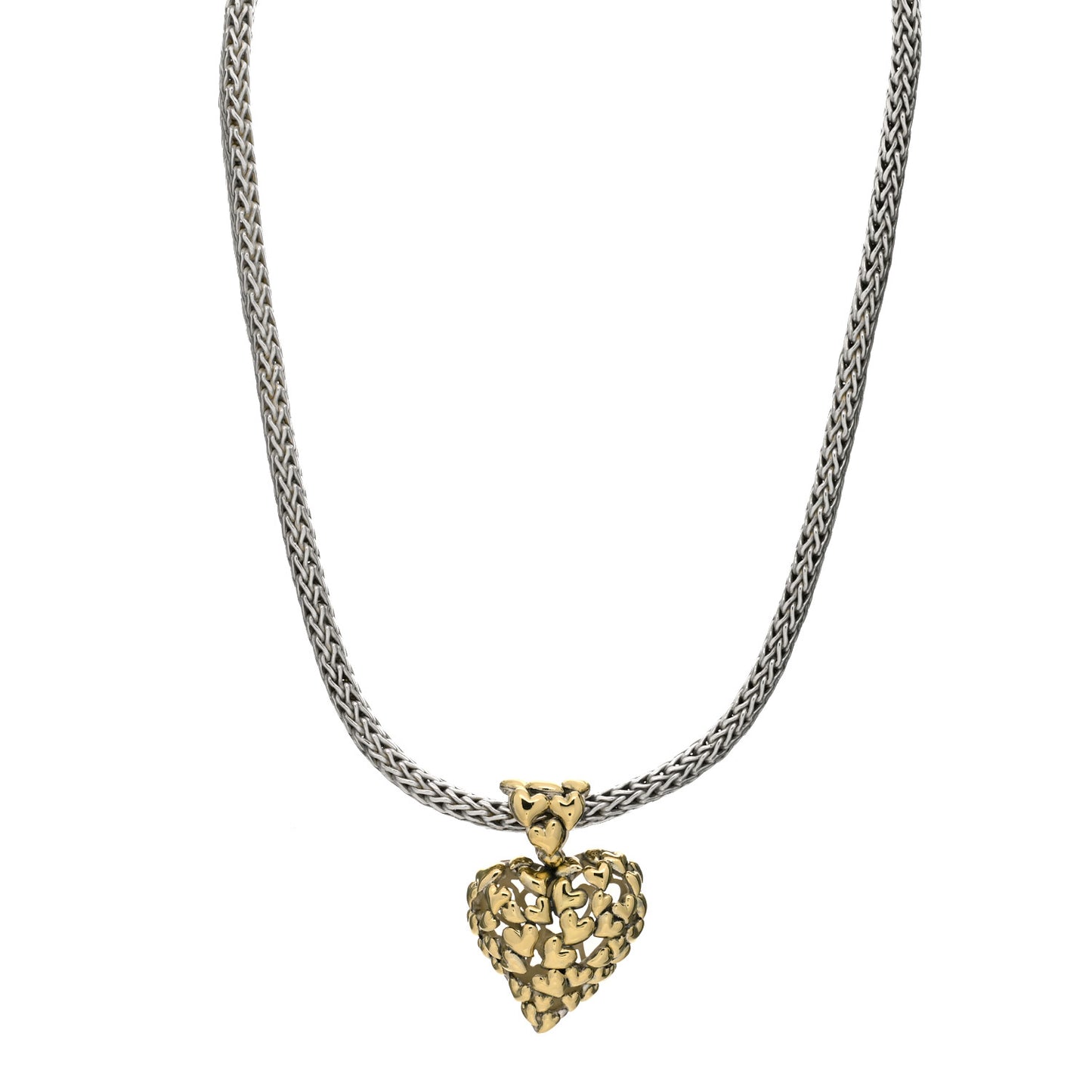 Sterling Silver 18K Yellow Gold 7mm Classic Chain Heart Pendant Necklace