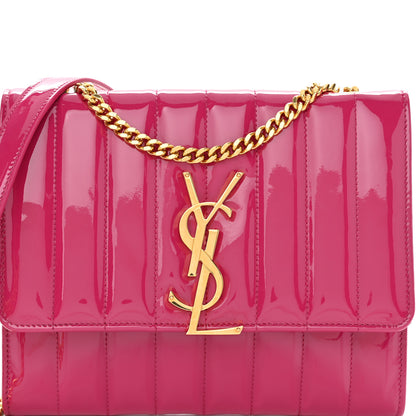 Saint Laurent Patent Calfskin Matelasse Monogram Vicky Chain Wallet Bubblegum 7 of 9