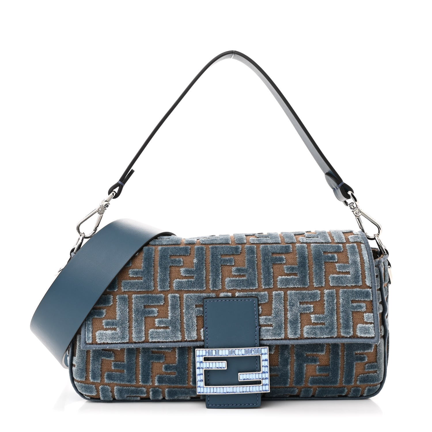 Fendi Velvet Jacquard FF Crystal Embossed Baguette Anice 1 of 11