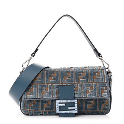 Fendi Velvet Jacquard FF Crystal Embossed Baguette Anice 1 of 11